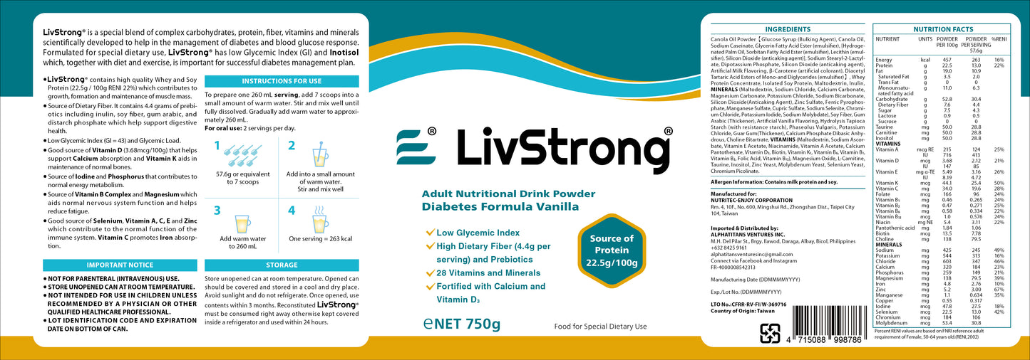 LivStrong Diabetes Formula (Tin Can) - about 14 servings